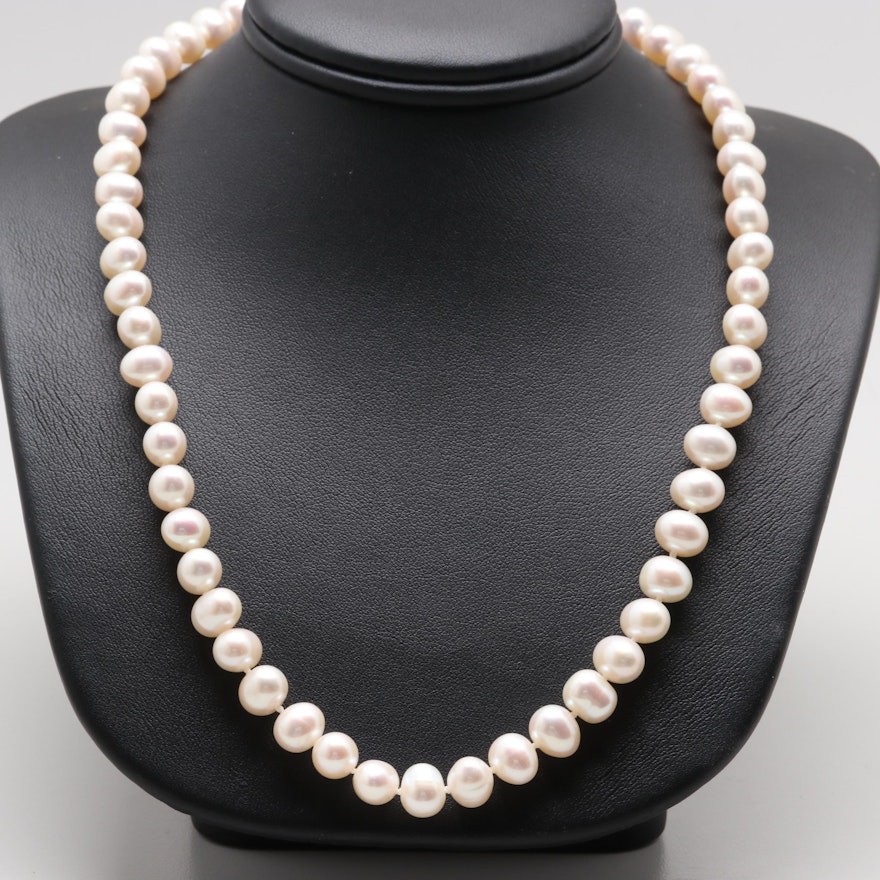 14K Yellow Gold Cultured Pearl Single Strand Necklace