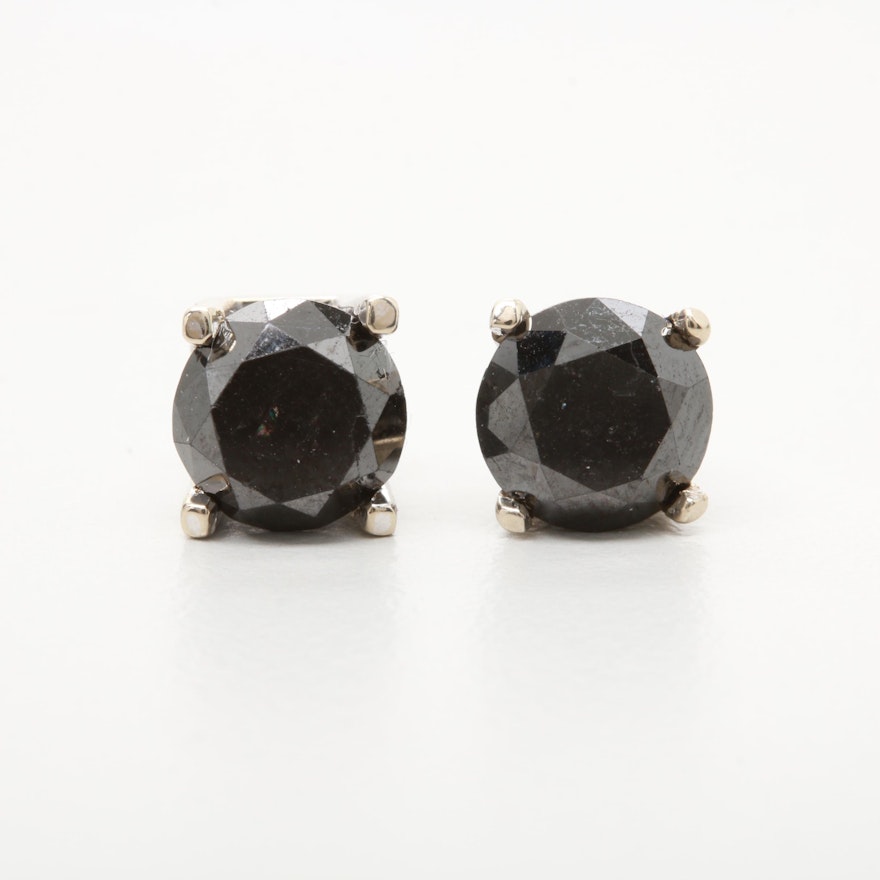 14K White Gold 2.79 CTW Black Diamond Stud Earrings
