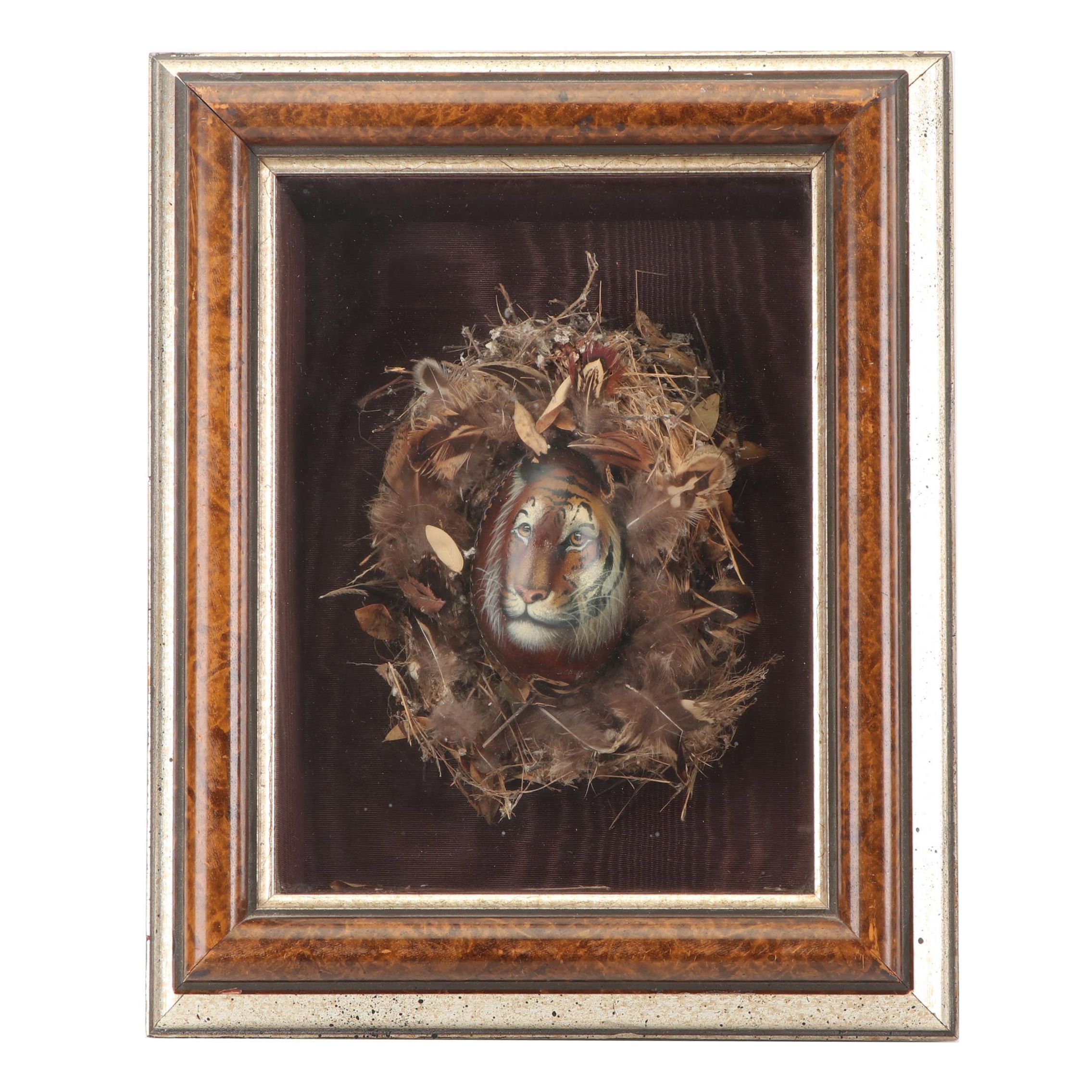 Hand-painted Goose Egg with Tiger Motif