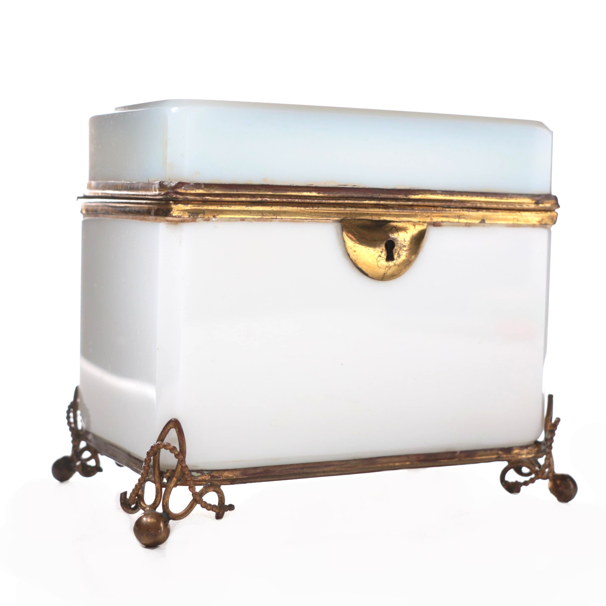French Opaline Glass Casket Box, Late 19th Century