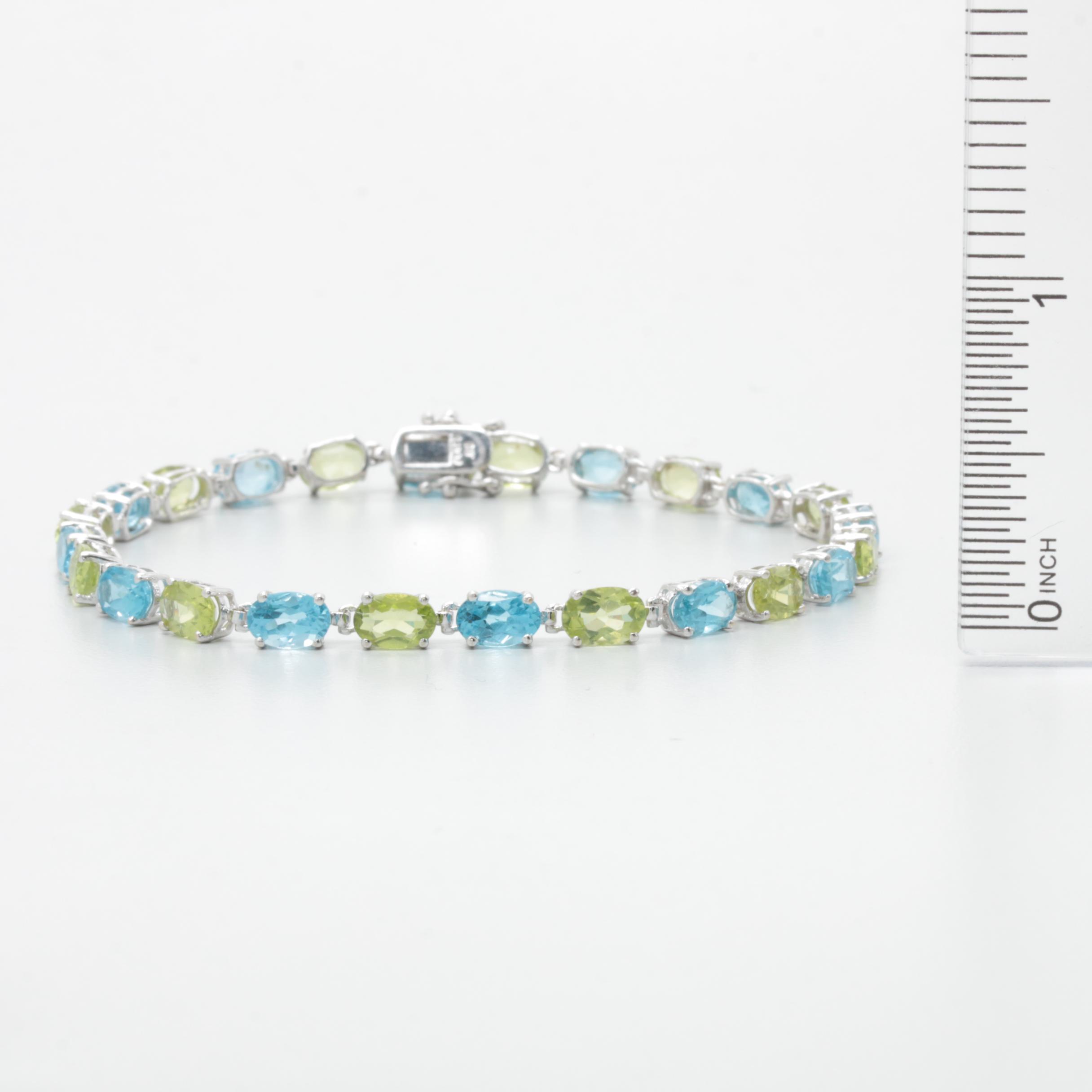 14K White Gold Peridot and Blue Topaz Link Bracelet