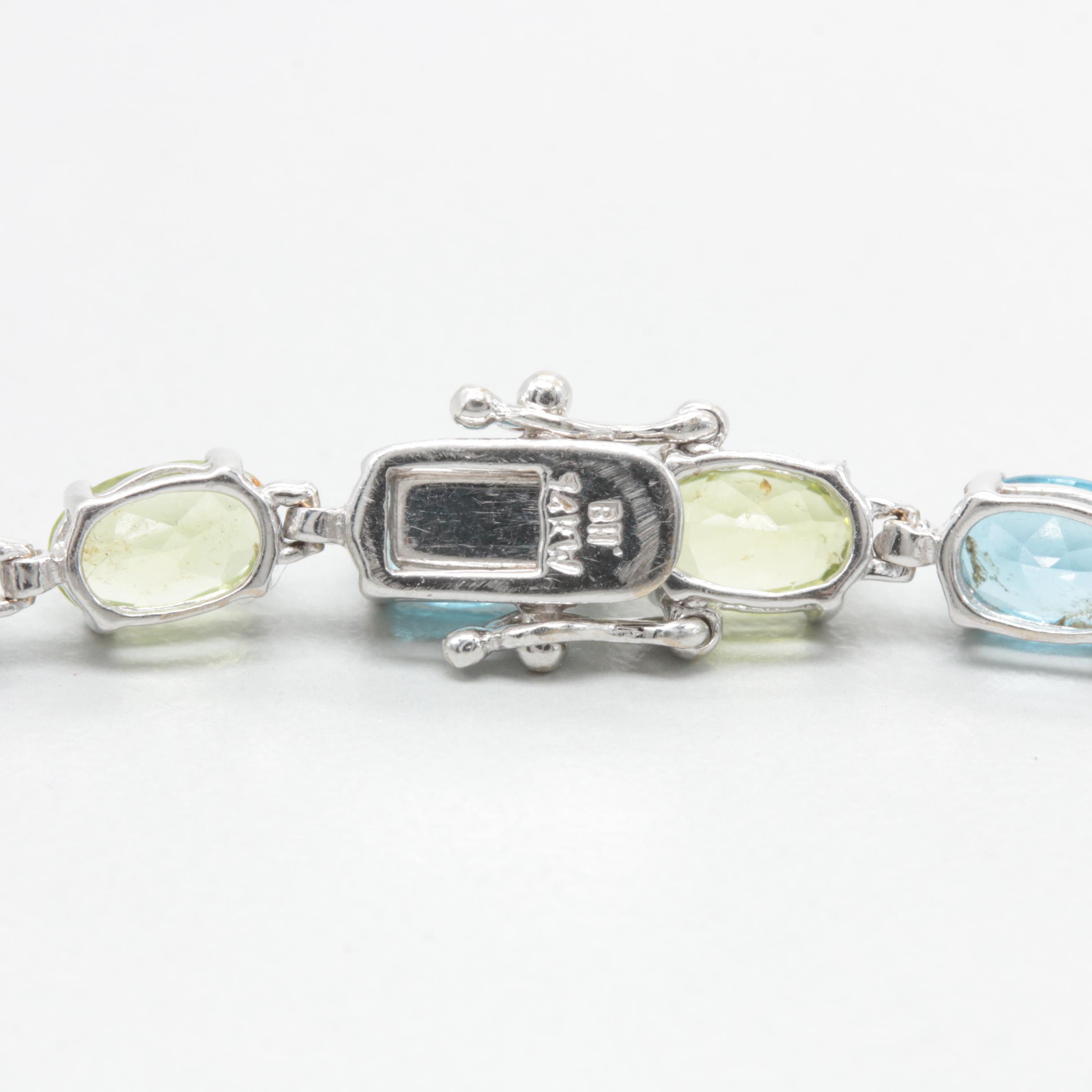 14K White Gold Peridot and Blue Topaz Link Bracelet