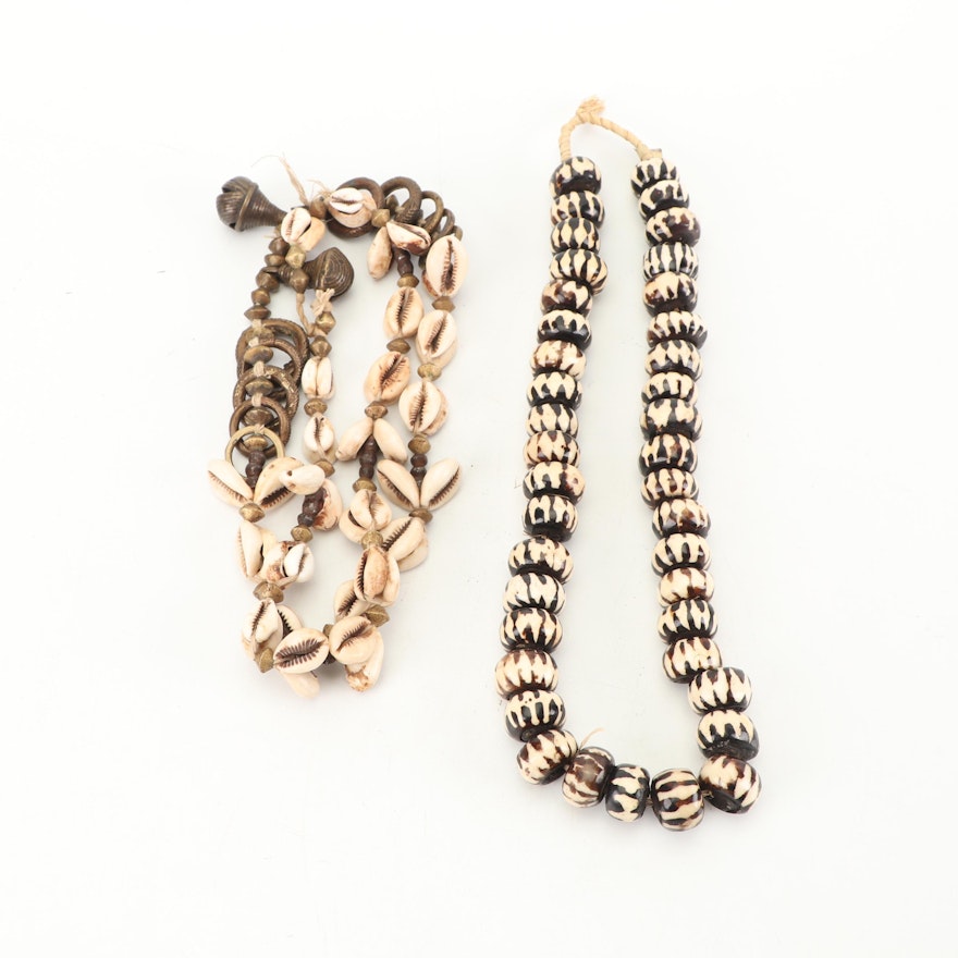 Carved Bone and Cowrie Shell Necklaces