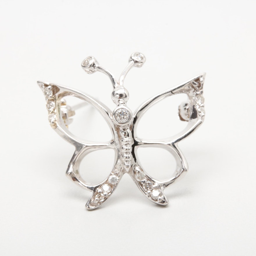 14K White Gold Diamond Butterfly Brooch