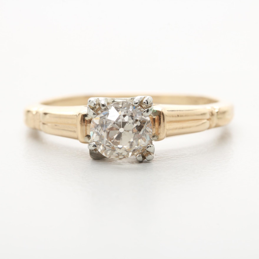 14K Yellow Gold Diamond Ring with 18K White Gold Accents