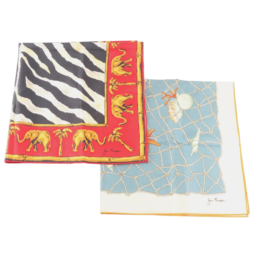 Jim Thompson Silk Scarves featuring Animal and Sea Life Motifs