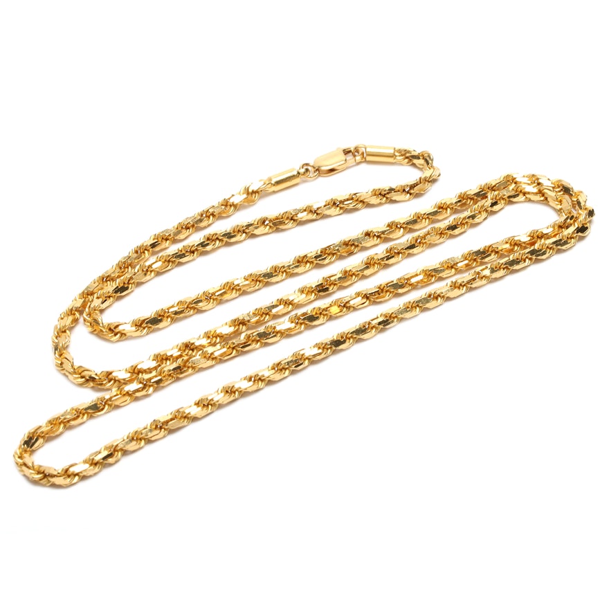 22K Yellow Gold Rope Chain Necklace