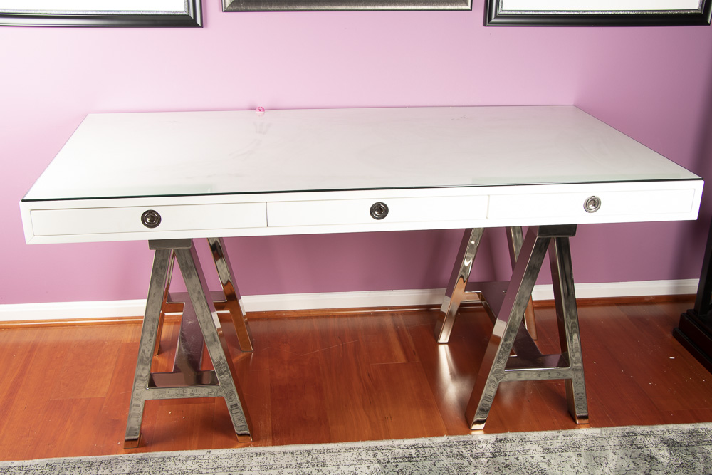 Contemporary "Mason" Glass Top Desk by Williams Sonoma