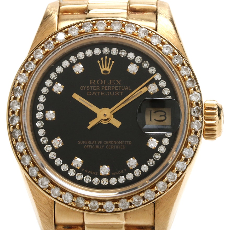 Circa 1990 Rolex President 18K Yellow Gold Diamond Automatic Wristwatch