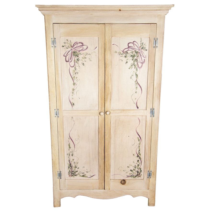 Federal Style Hand-Painted Pine Wardrobe by P. Weaver, 20th Century