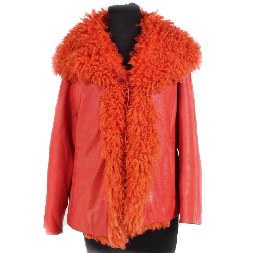 Vintage Bonnie Cashin Designs Orange Leather Mongolian Lamb Fur Jacket