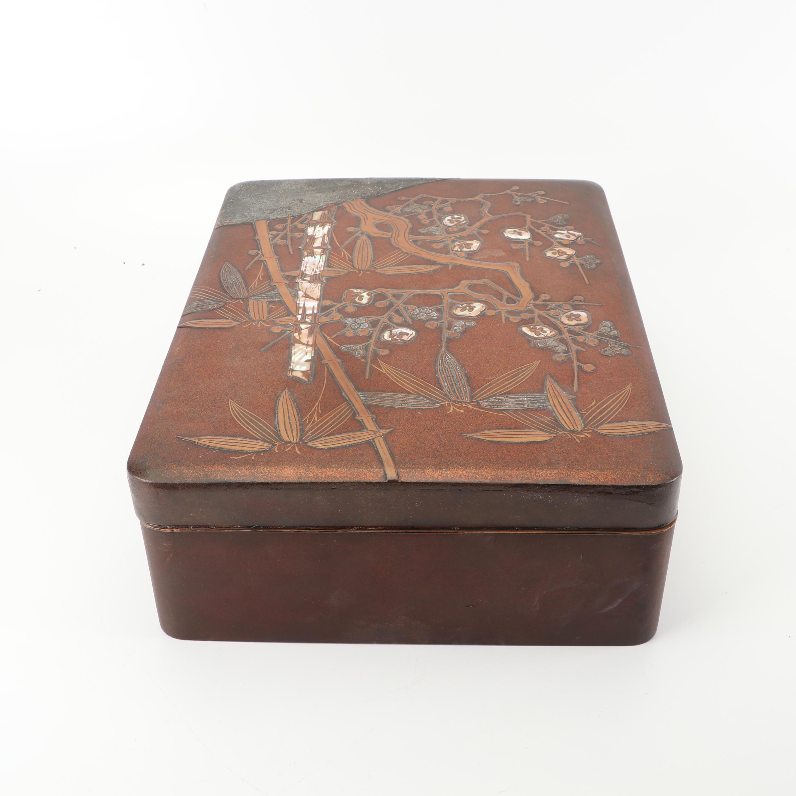 Vintage Japanese Nashiji Lacquer and Mother of Pearl Decorative Box