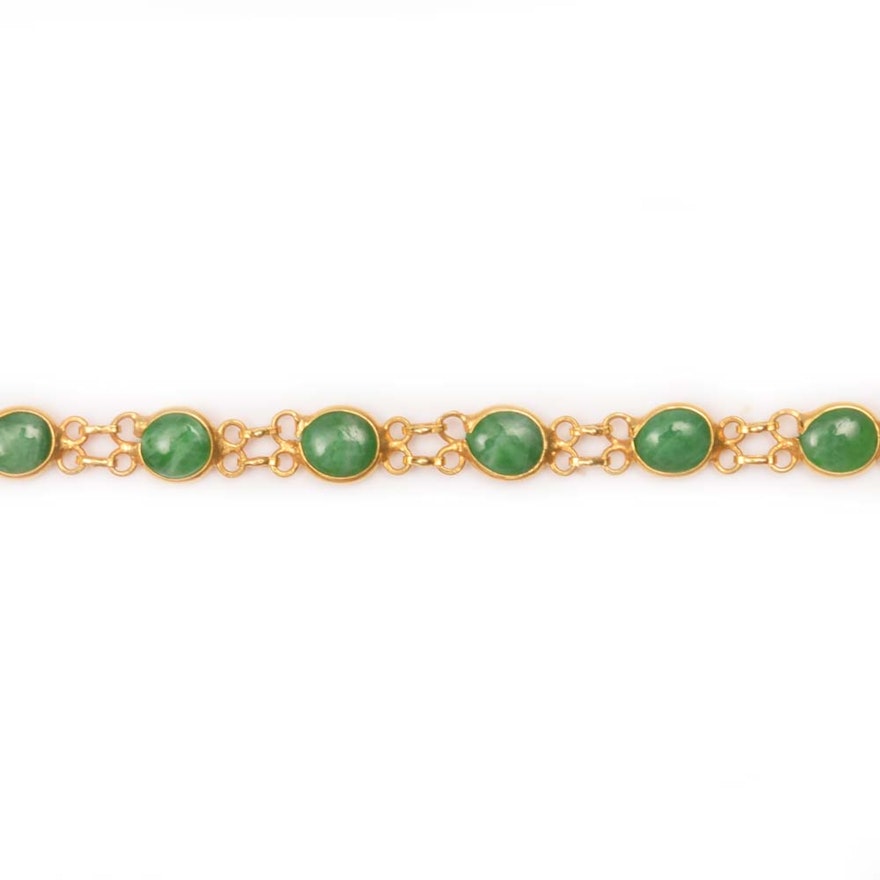 18K Yellow Gold and 4.56 CTW Jadeite Station Bracelet