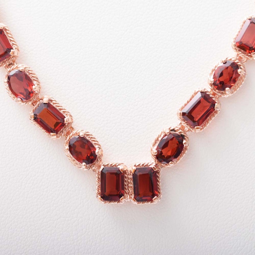 Sterling Silver With Rose Gold Wash and 29.30 CTW Garnet Necklace