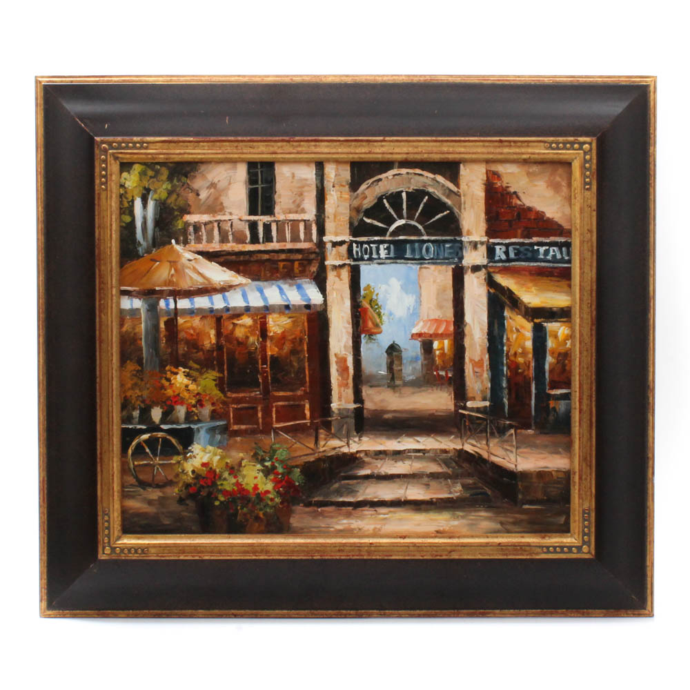 Oil Painting of European Street Scene