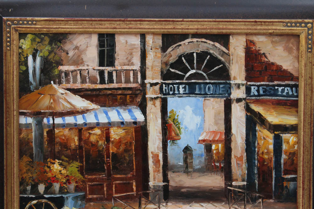 Oil Painting of European Street Scene