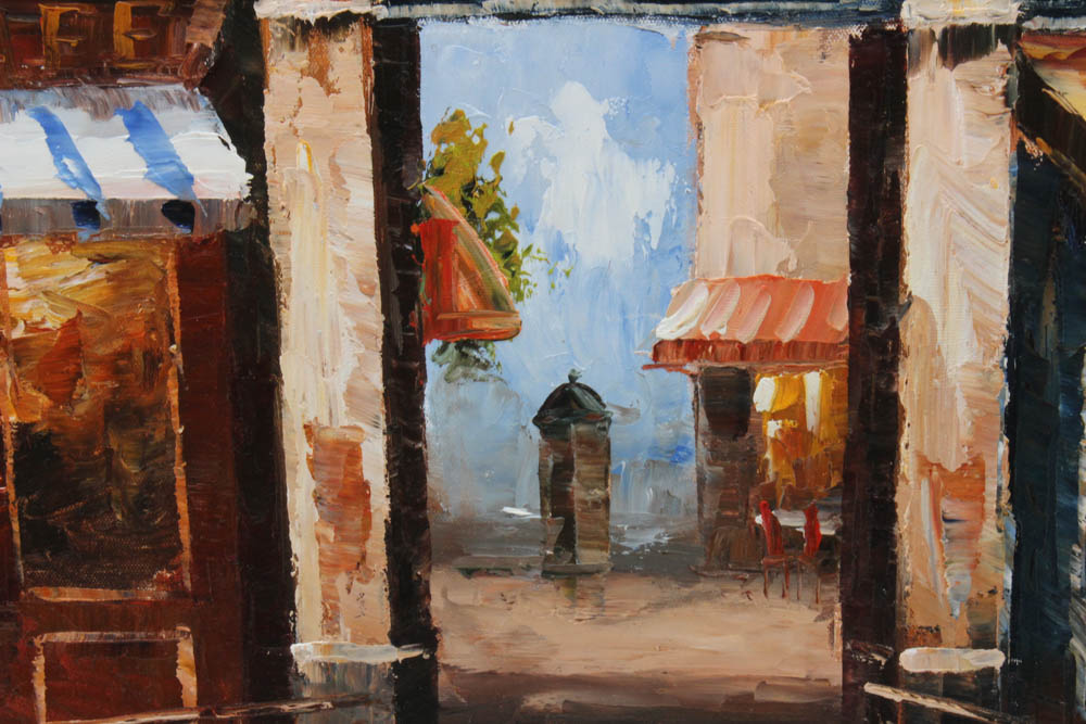 Oil Painting of European Street Scene