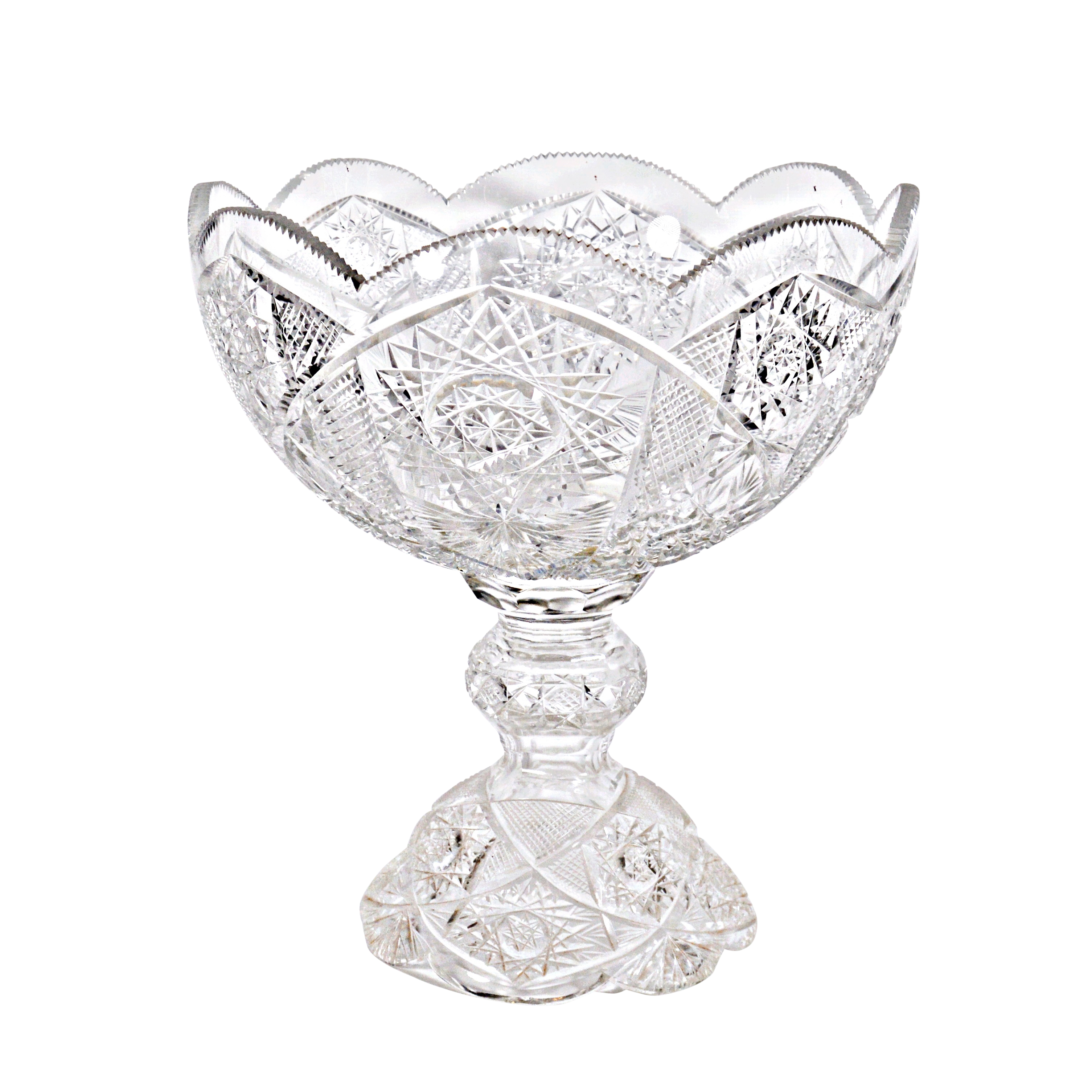 American Brilliant Period Cut Glass Pedestal Punch Bowl