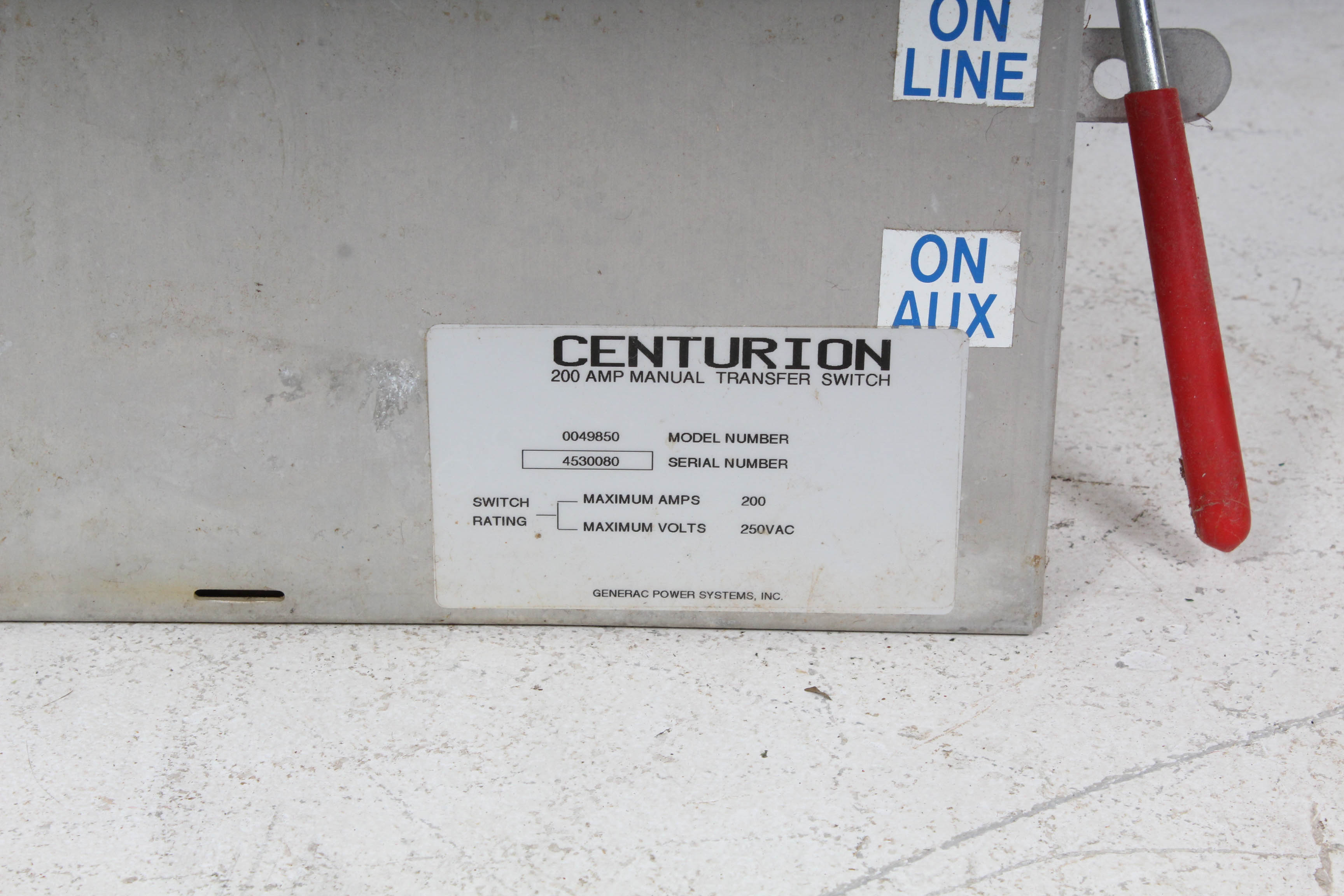 Centurion 200 Amp Manual Transfer Switch Including Parts and Manual