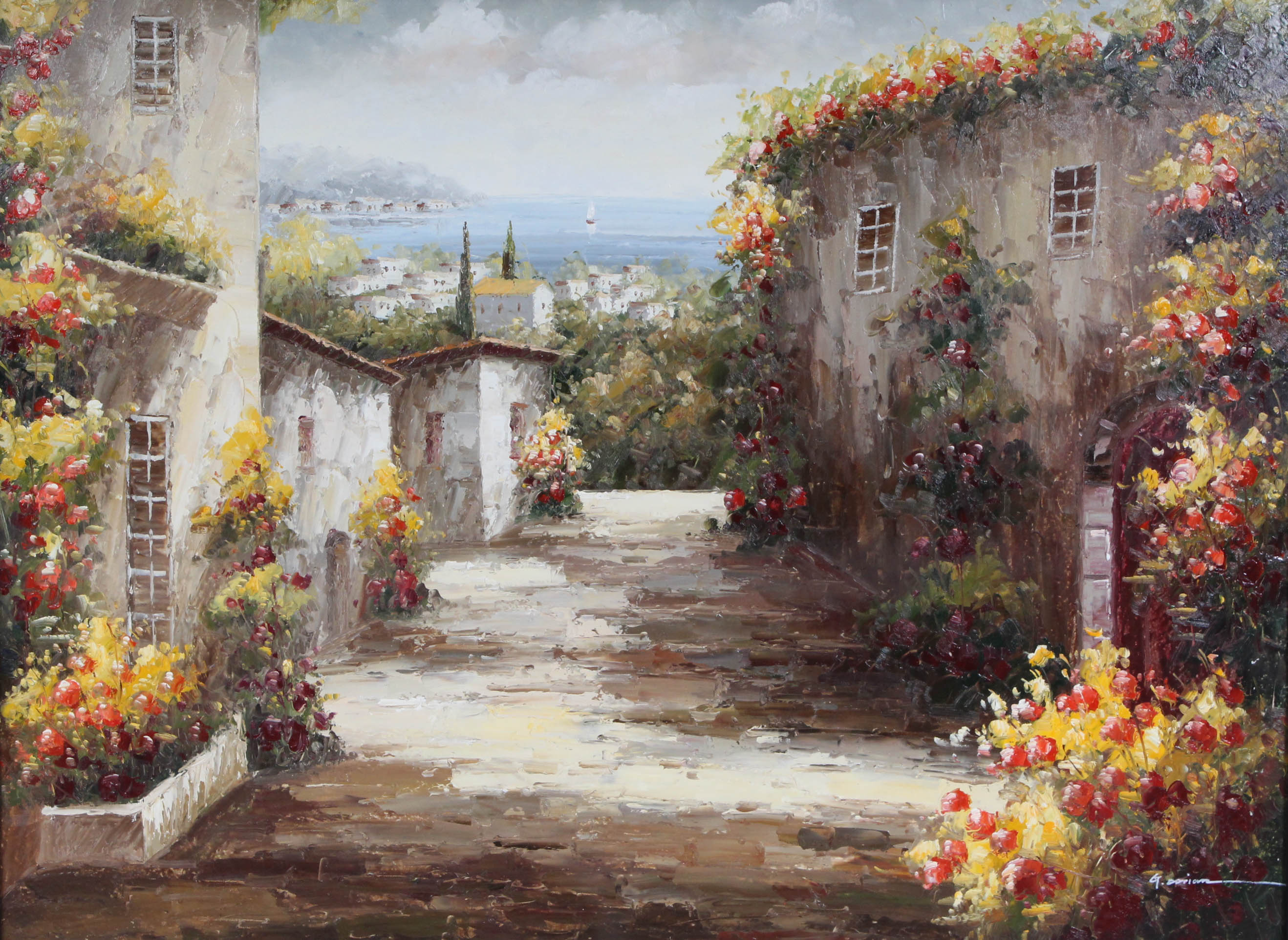 G. Dorian Oil Painting of Seaside Village