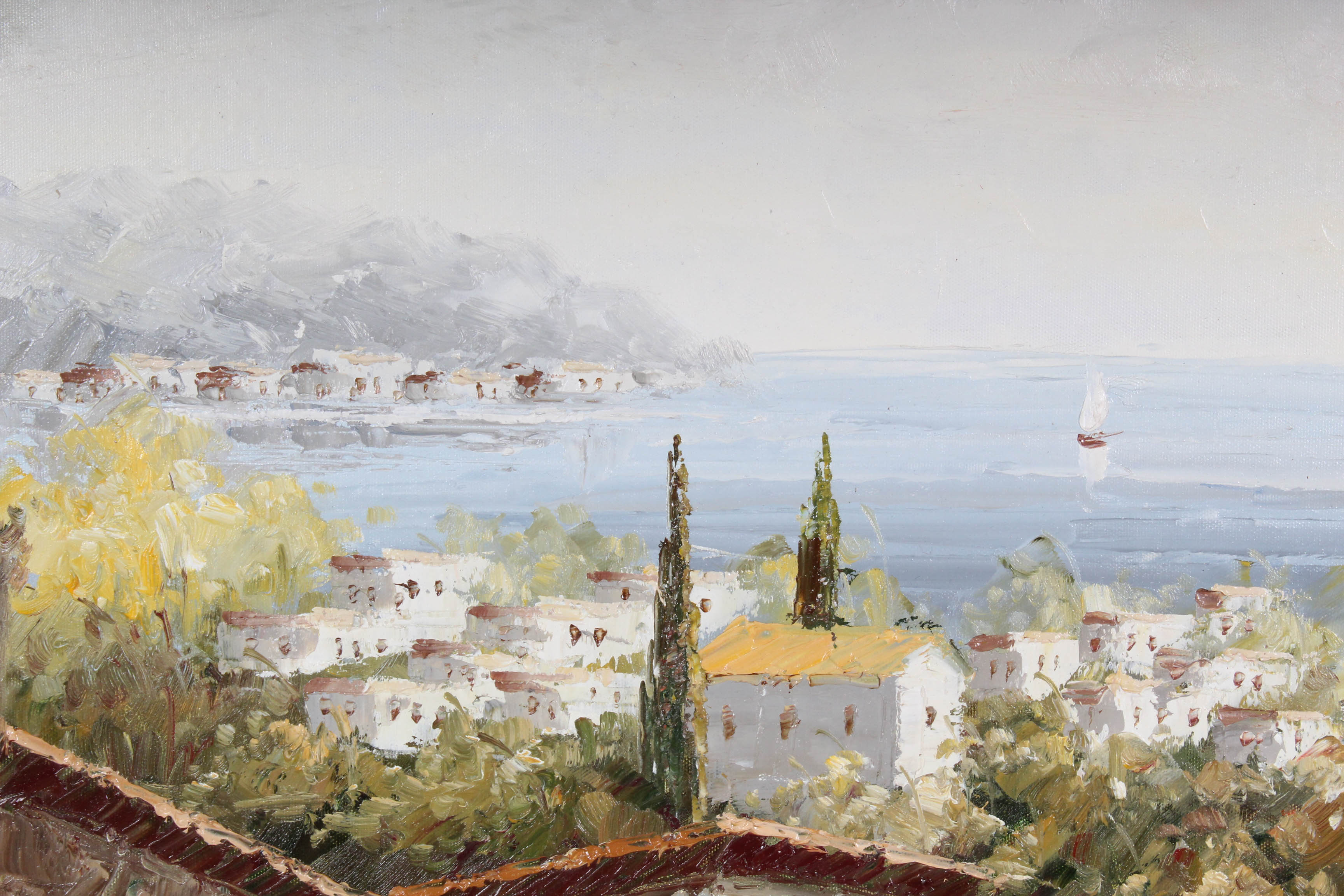 G. Dorian Oil Painting of Seaside Village
