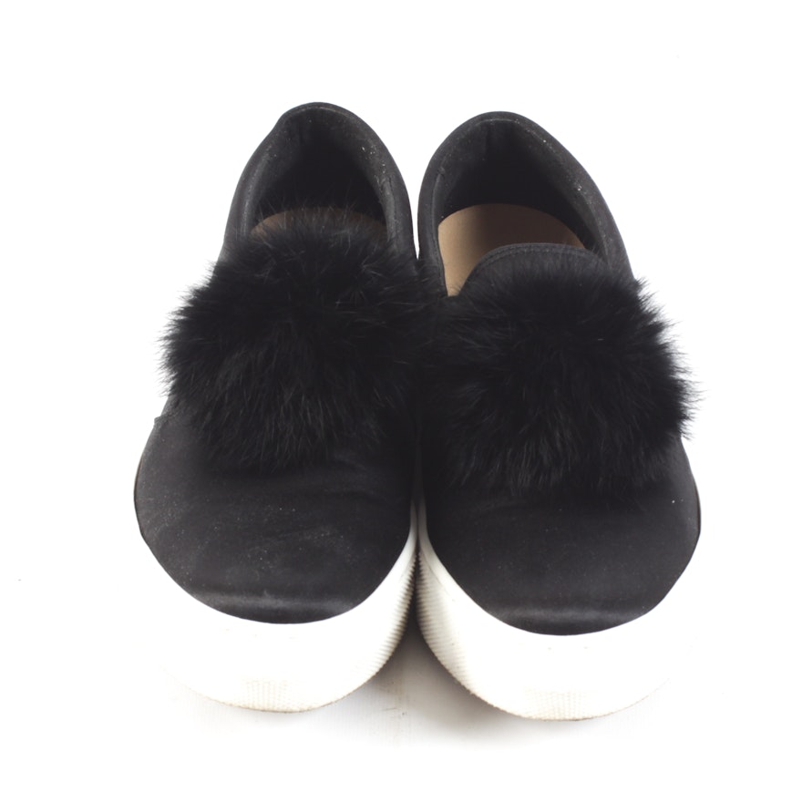 Sesto Meucci Dyed Black Rabbit Fur Pouf Shoes