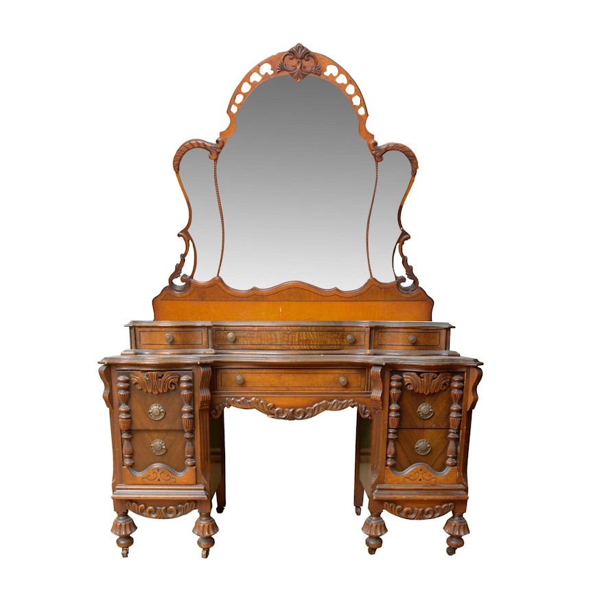 Jacobean Revival Style Vanity with Mirror, Early 20th Century