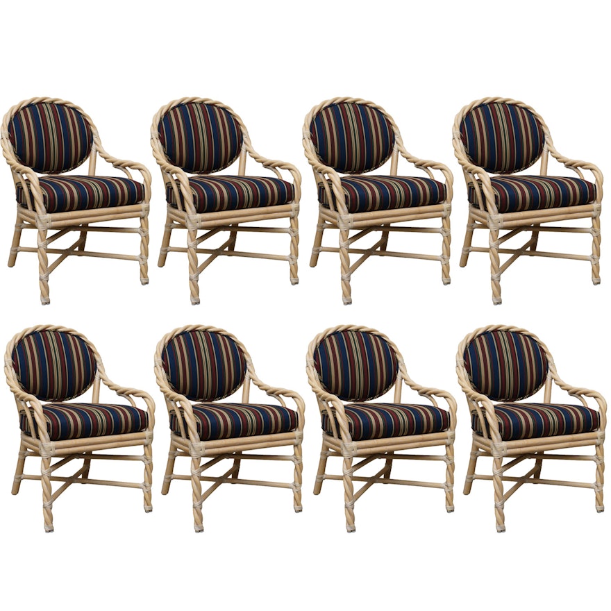 Set of Rattan Style Upholstered Chairs