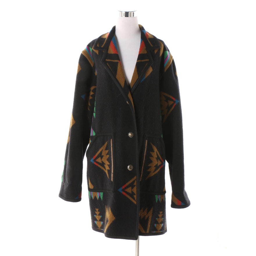 Women's Circa 1990 Multicolored Wool Blend Southwest Style Reversible Coat