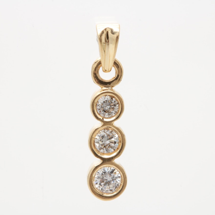 14K Yellow Gold Diamond Three Stone Pendant