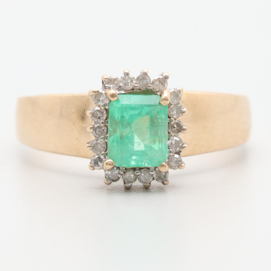 10K Yellow Gold Emerald and Diamond Ring