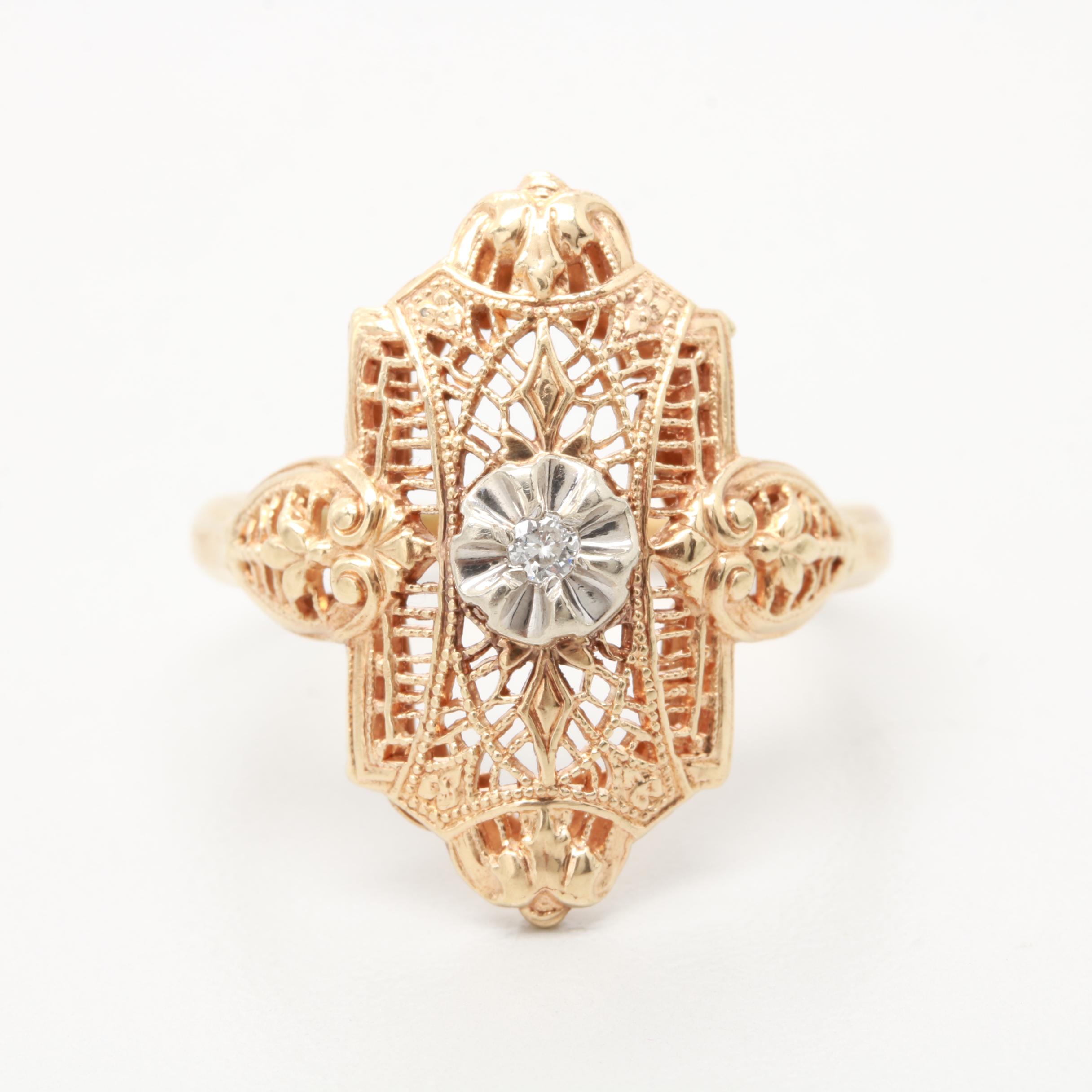 10K Yellow Gold Diamond Ring with White Gold Accent