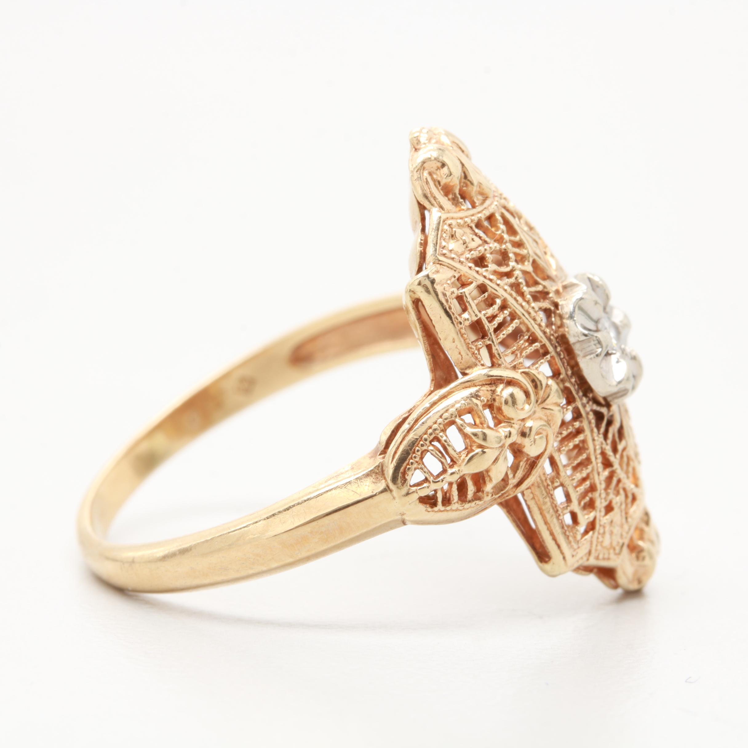 10K Yellow Gold Diamond Ring with White Gold Accent