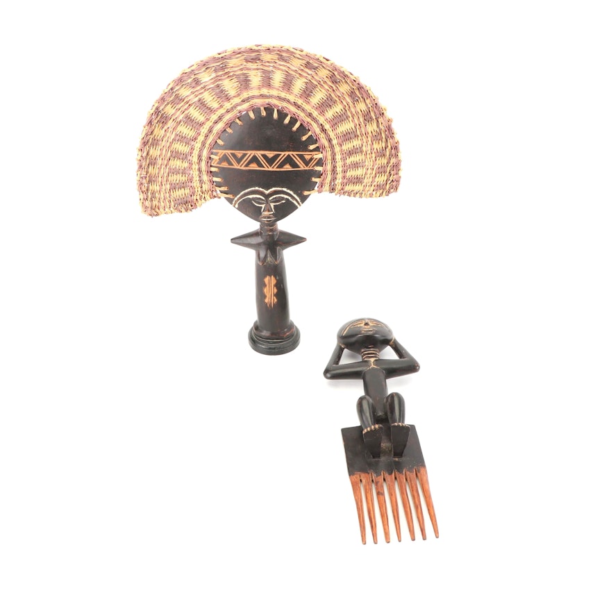 African Style Figural Comb and Fan