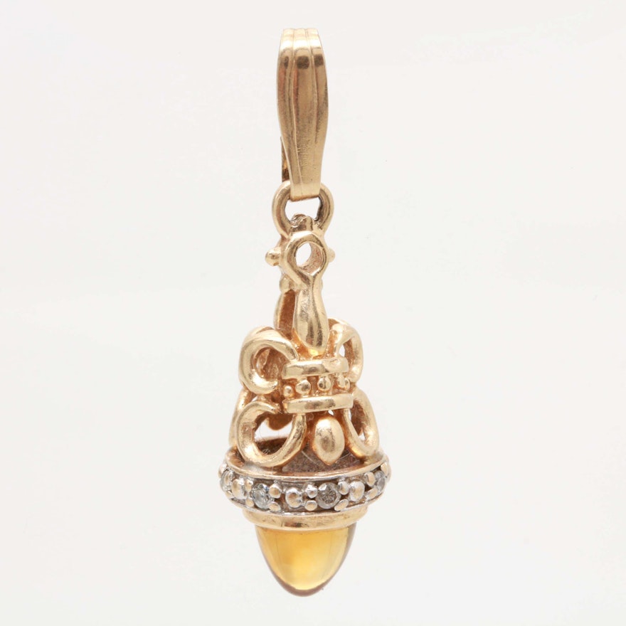 14K Yellow Gold Citrine and Diamond Openwork Pendant