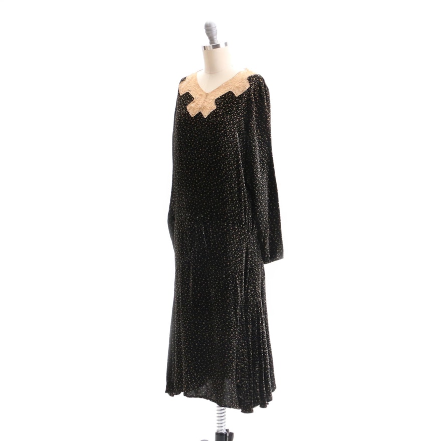 Circa 1920s Vintage Velveteen Dress with Slip
