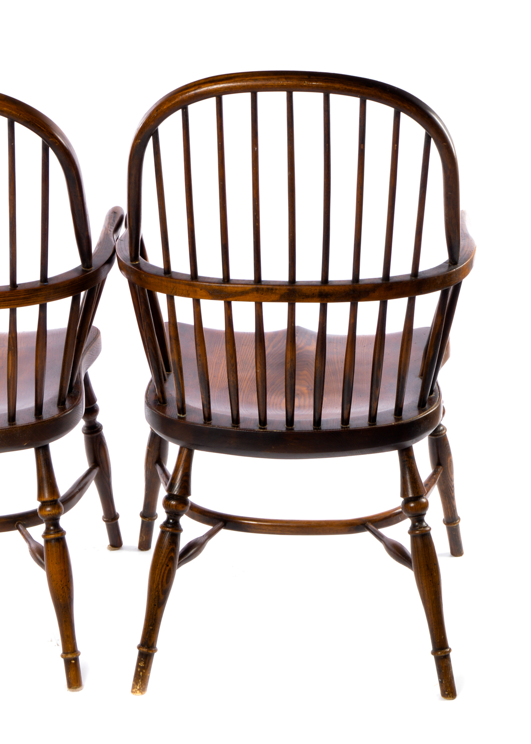 Stained Oak Sack Back Windsor Style Armchair Set, 20th Century