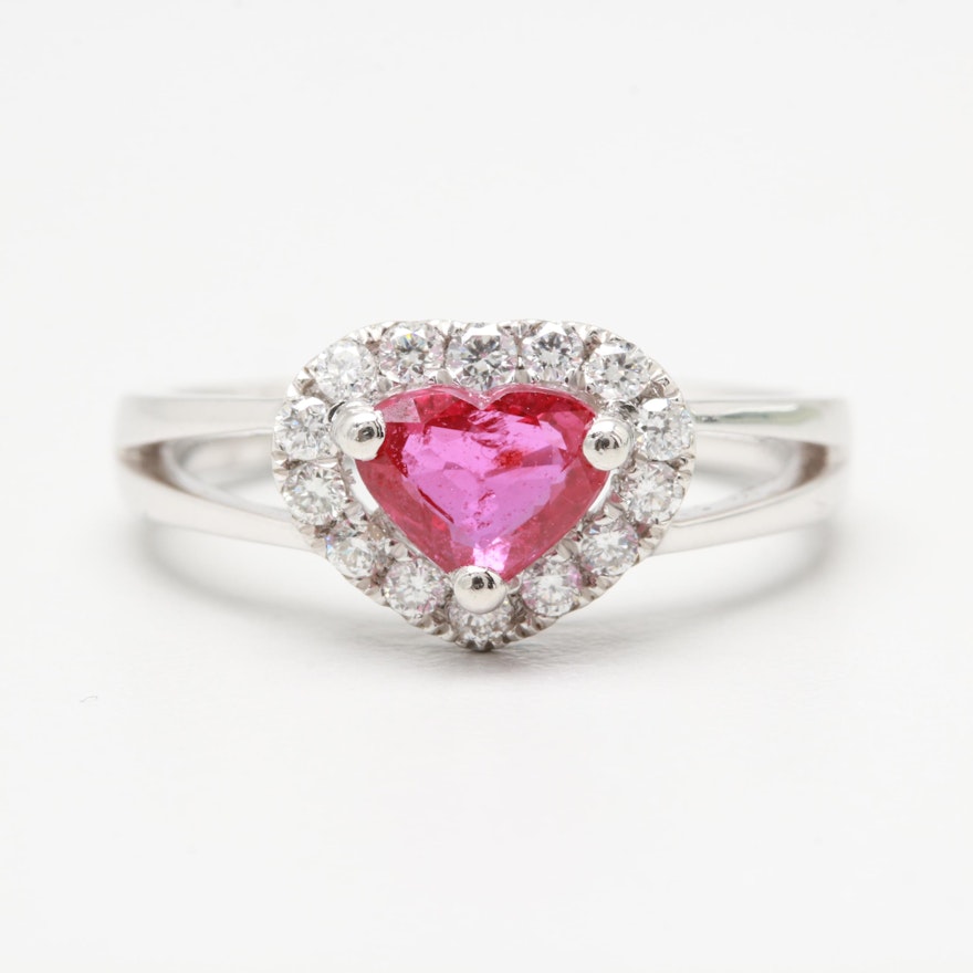 Platinum Untreated 1.02 CT Ruby and Diamond Ring With GIA Report