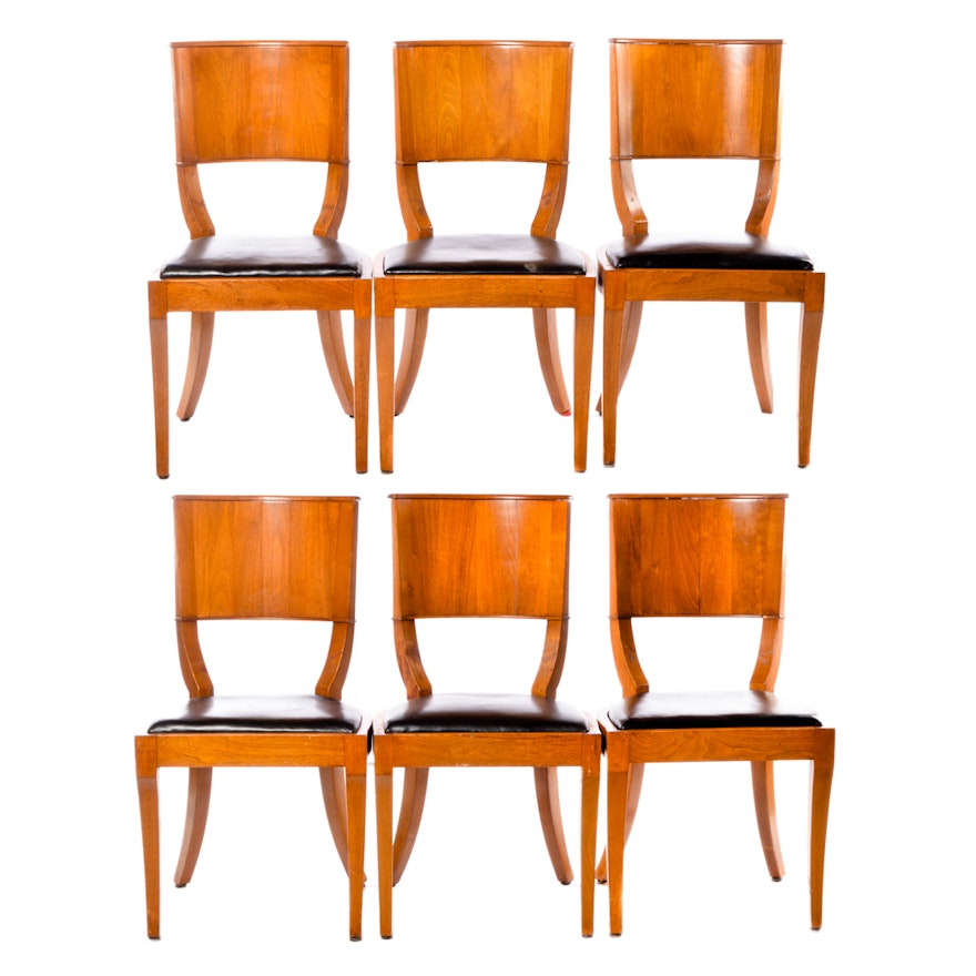 Art Deco Style Nut Wood Klismos Chair Set, 20th Century