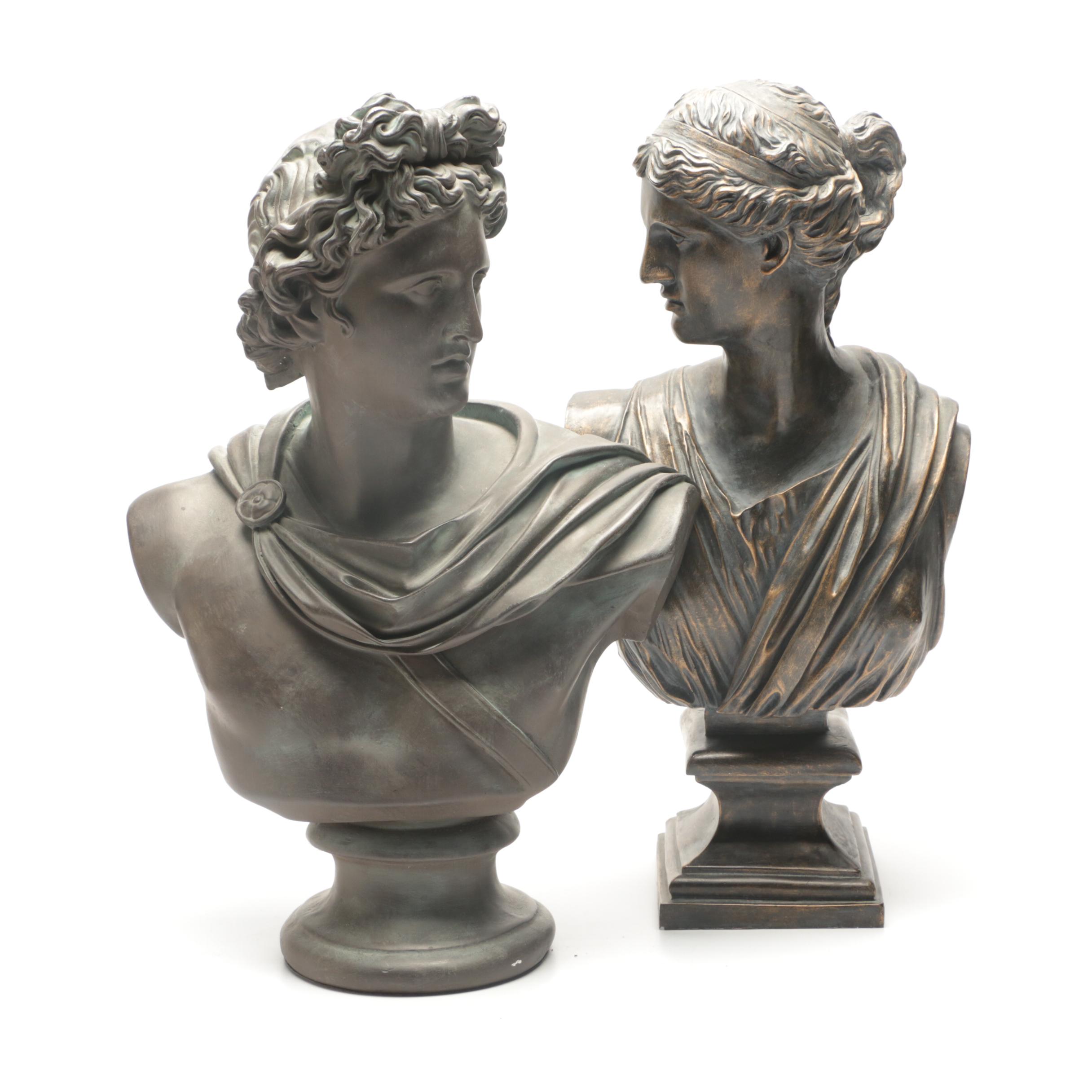 Large Contemporary Plaster Busts of Apollo and Aphrodite
