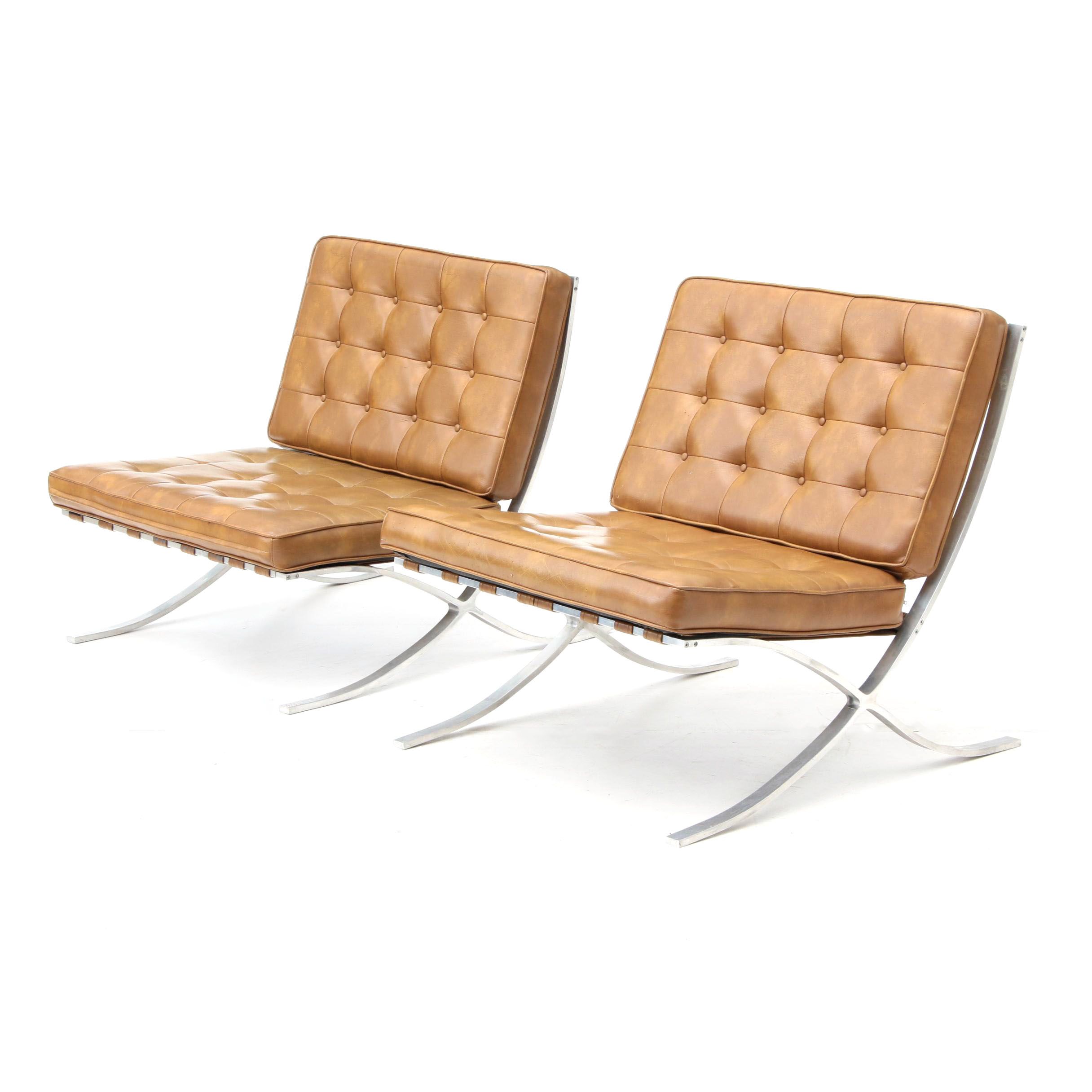 Pair of Barcelona Style Chairs, Mid-20th Century