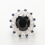 Sterling Silver Sapphire, Filled Corundum, and White Topaz Ring