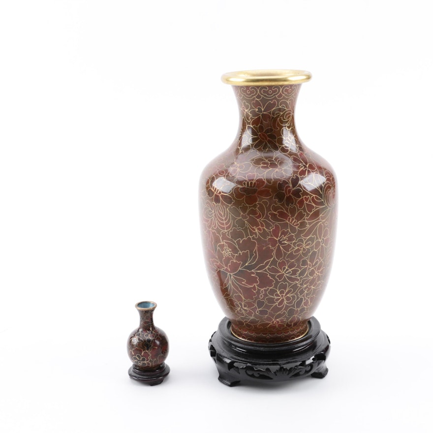 Chinese Cloisonné Vases with Wood Stands