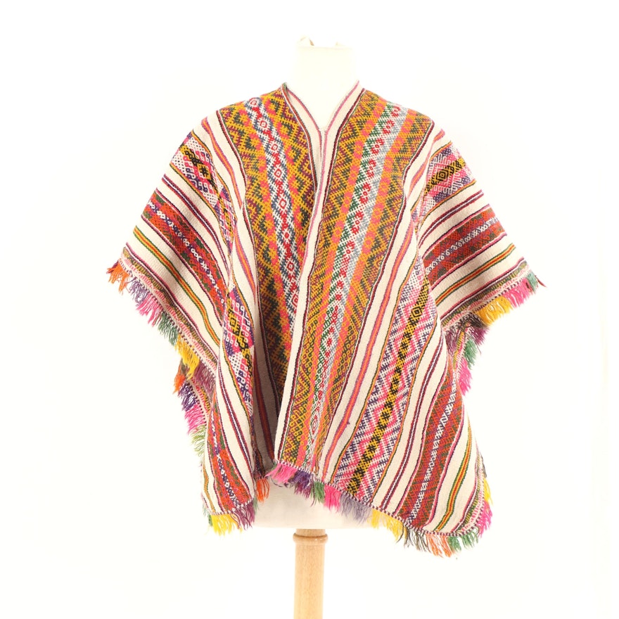 Vintage Peruvian Handwoven Wool Blend Poncho