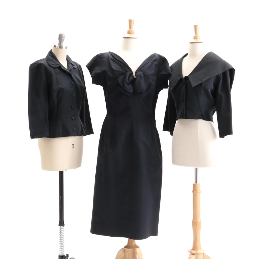 Circa 1960s Vintage Black Cocktail Dress and Jackets