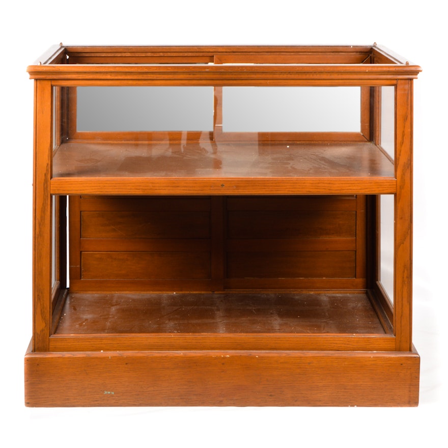 Oak Store Display Cabinet with Glass Sides, 20th Century