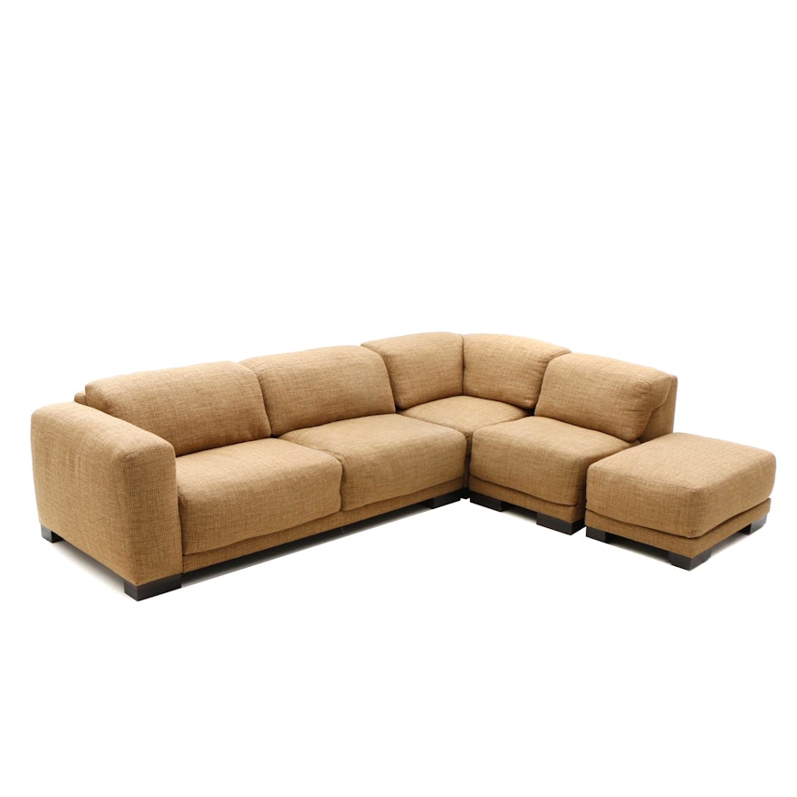 Contemporary Tan Fabric Upholstered Sectional