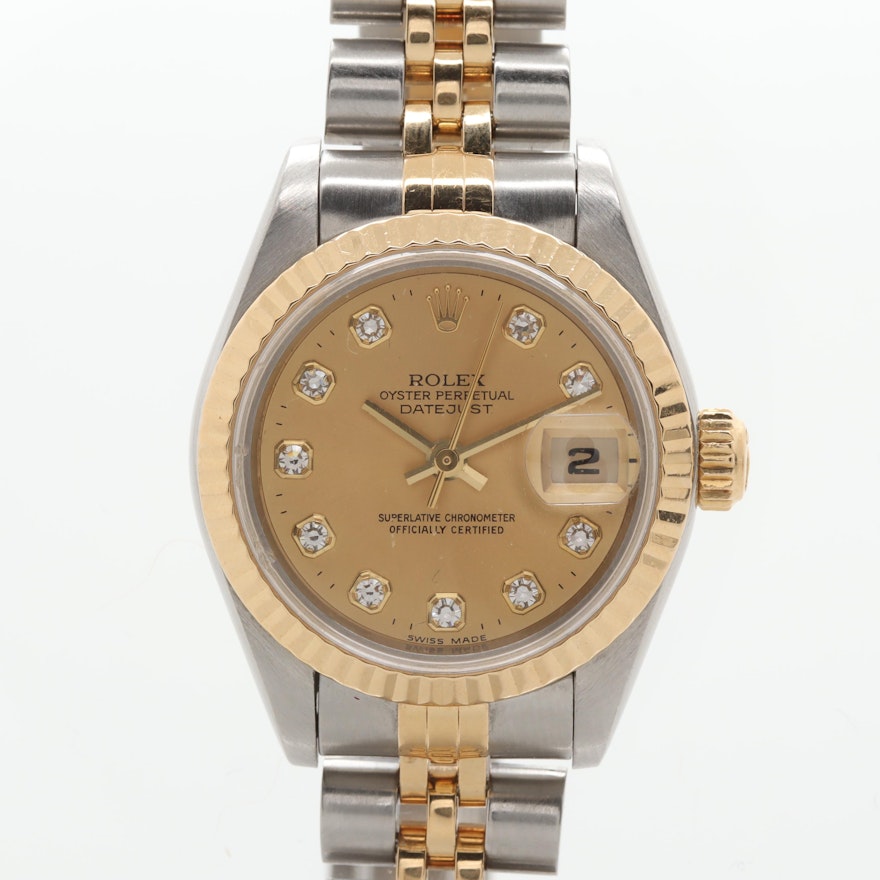 Circa 1994 Rolex 18K Yellow Gold and Stainless Steel Diamond Wristwatch