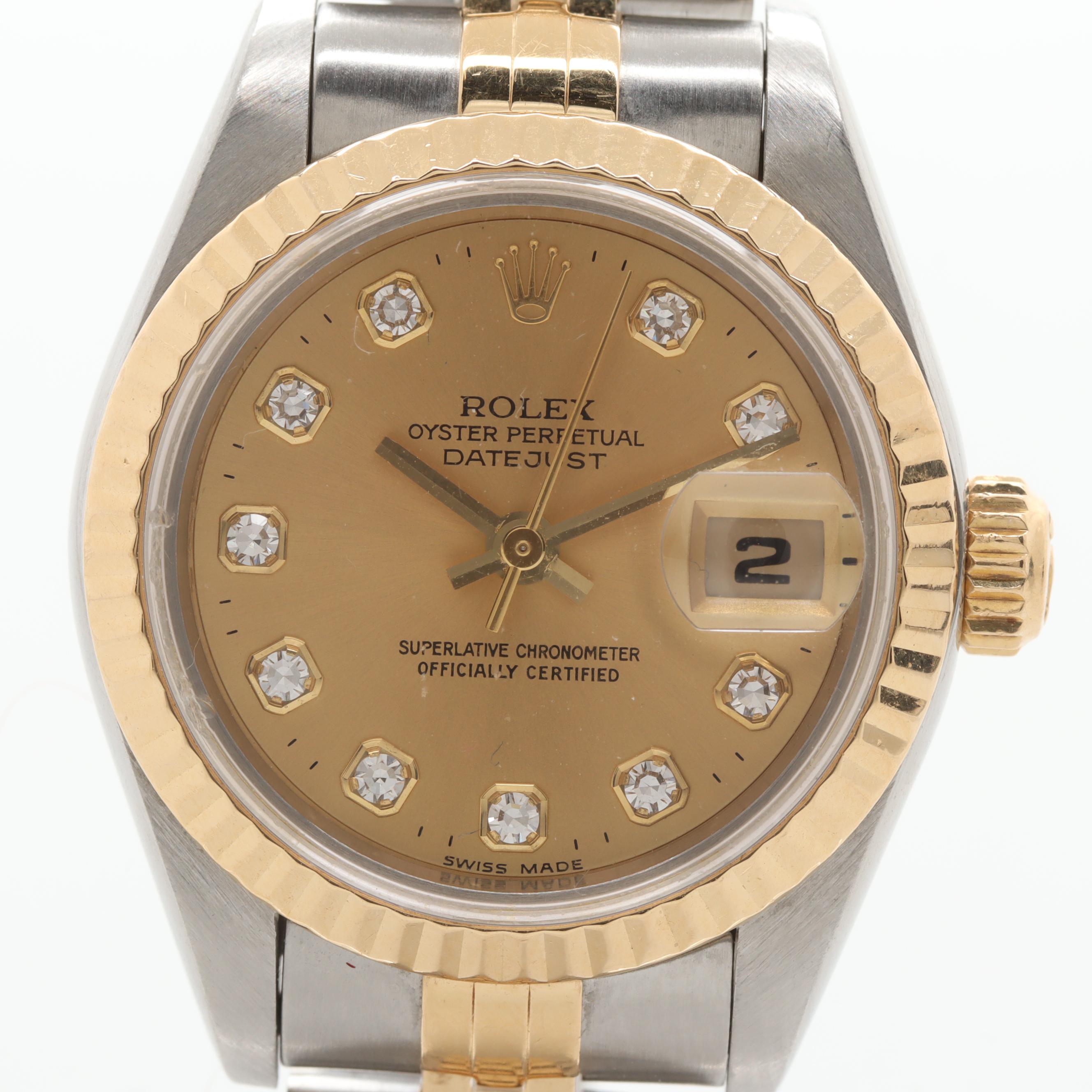 Circa 1994 Rolex 18K Yellow Gold and Stainless Steel Diamond Watch