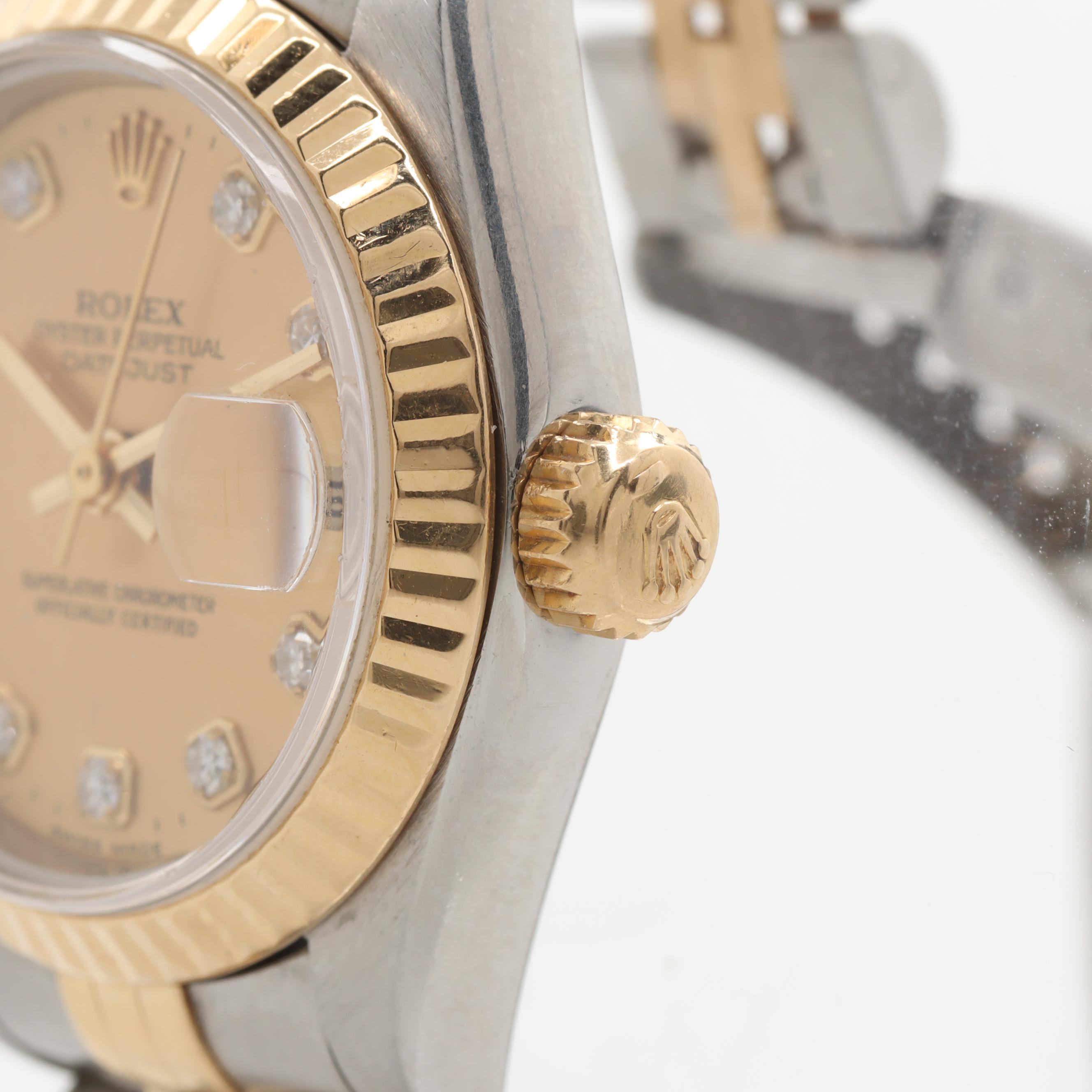 Circa 1994 Rolex 18K Yellow Gold and Stainless Steel Diamond Watch